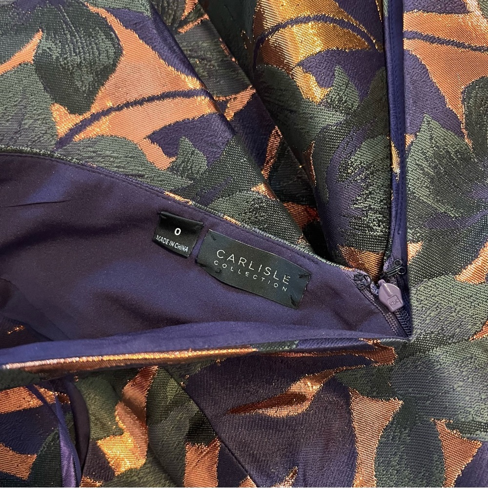Carlisle Collection Purple and Gold Patterned Midi Dress - Picture 3 of 6